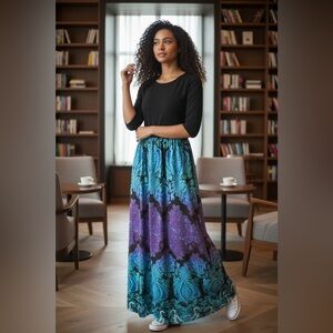 Elegant Black and Purple Maxi dress